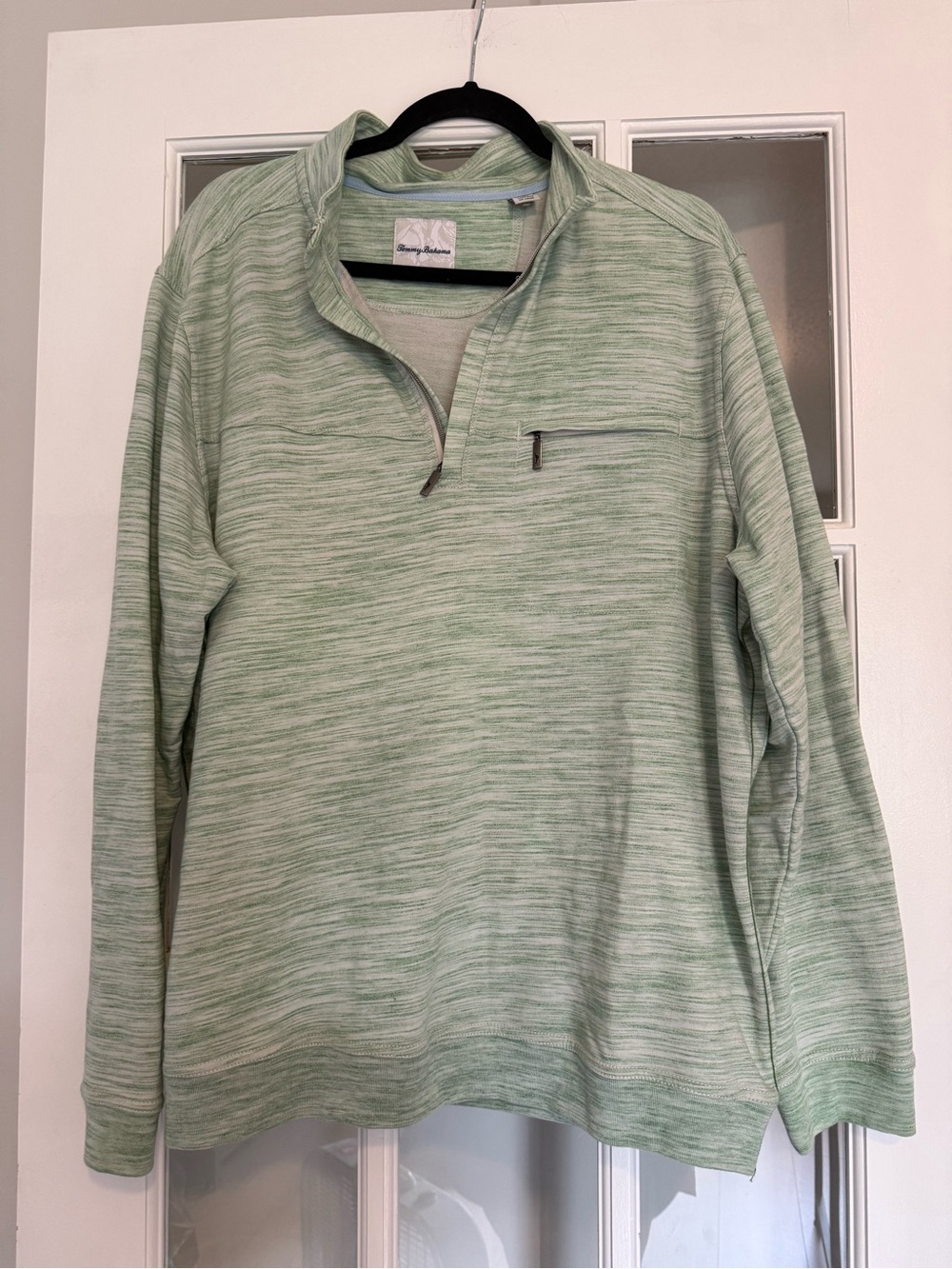 Tommy Bahama Heathered Light Green Crew-Neck Top